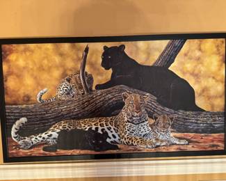 Framed Original Oil on Canvas Cheetahs Signed Ramsey Mapunde (64"W x 34"H)