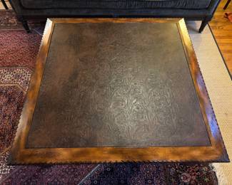 Large Square Mahogany Base with Leather Top Coffee Table (48"W x 48"D x 18"H)