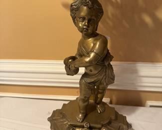 Pair of French Magnum Spelter Candelabrum / 7 Lights Each / Cherubs Holding Cymbals (13"D x 13"W x 30-1/2"H)