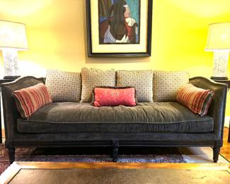 Lilian August Green Upholstered Sofa with Leather Shell Sofa (37"D x 84"W x 34" Back Height)