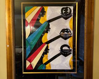 Framed Original African Silk Thread Art ""Gifts From Ghana 2" (34"W x 40"H)