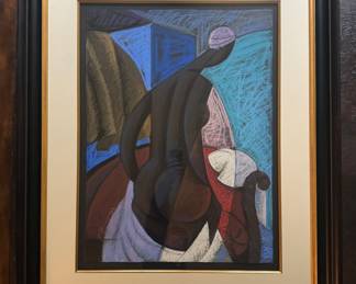 Framed Original Pastel on Paper Abstract Nude Signed Joseph Holston '92 (36-1/2"W x 45"H)