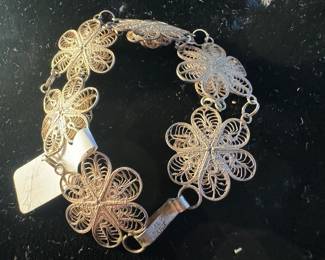 Sterling Silver Floral Wire Bracelet