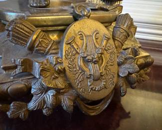 Pair of French Magnum Spelter Candelabrum / 7 Lights Each / Cherubs Holding Tambourine & Cymbals (13"D x 13"W x 30-1/2"H) DETAIL