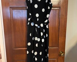 Women's Karl Lagerfeld Jumper Pants Suit Romper Black White Polka Dot Size 12