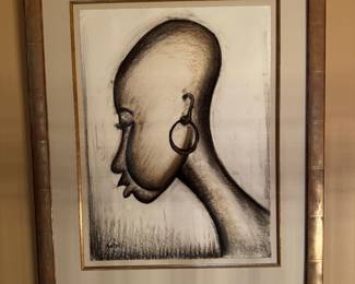 Framed Original Charcoal on Paper Portrait of a Woman Signed Satori (43"H x 35"W)