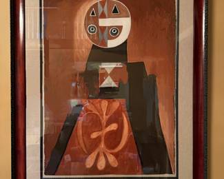 Framed Original Pastel on Paper Abstract Warrior Signed Ephrem Kouakou | 2000 (58"H x 45"W)