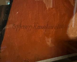 Framed Original Pastel on Paper Abstract Warrior Signed Ephrem Kouakou | 2000 (58"H x 45"W)