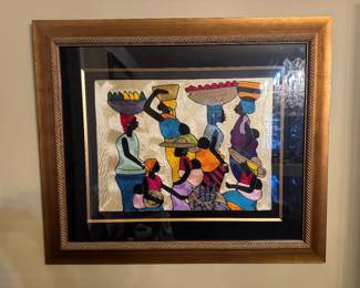 Framed African Silk Thread Art (40"W x 34"H)