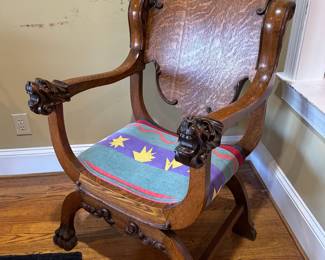 Antique Lionhead Throne Armchair 