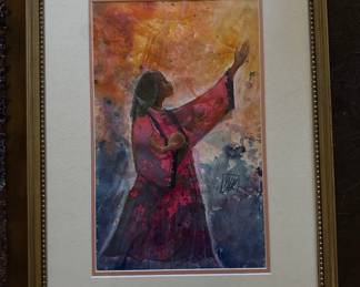 Framed Original Watercolor on Paper Woman with Child Signed HLB (18"W x 24"H)