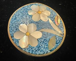 Sterling Silver with Crushed Turquoise Floral Pin