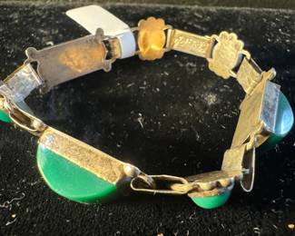 Vintage Sterling Silver Bracelet With Green Malachite Stones