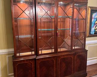 KARGES Albert & Edwin Collection Lighted Inlay 8 Door with Adjustable Shelves Breakfront (16"D x 78"W x 94"H)