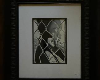 Framed Original Watercolor on Paper Portrait with Fence Signed Arthur Dillard (22"W x 24-1/2"H)