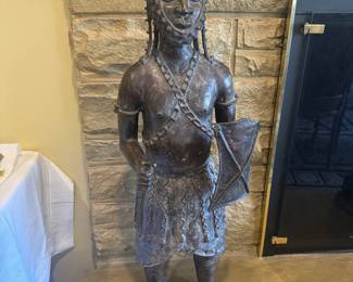 African Benin Bronze/Brass Warrior Sculpture