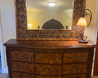 Large 9 Drawer Dresser (76"W x 21"D x 37"H) with Coronado Wall Mirror (60"W x 48"H)