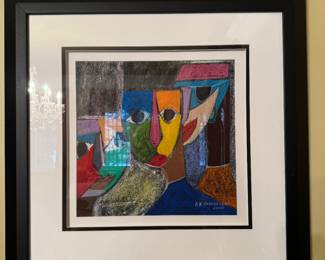 Framed Original Abstract Conte Crayon on Paper Signed K.W. Henderson 2000