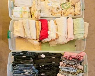 Wide Assortment of Clothes, Accessories, & Table Cloths