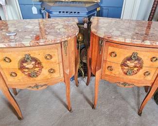 Small Vintage Inlay Marble Top Half Moon Chests