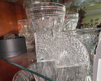 Waterford crystal bookends, champagne bucket, champagne flutes, clock, & more