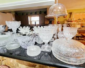 crystal table decor, cake stands, pastry servers, rose bowls