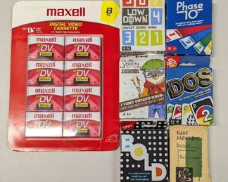 SCH101-Assorted DVD Movies, Card Games & Vintage Blank Video Tapes