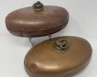 Antique Copper Bed Warmers - Oval Shape, Primitive Design	