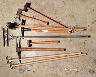 Lot of Heavy-Duty Garden & Hand Tools – Pickaxe, Rakes, Hoes,& More	