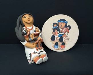A. Loretto Jemez Signed Mother & Kids Figurine + Storytelling Coaster	