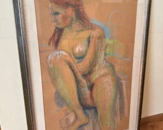 Large Original Pastel Nude Artwork – Signed 'Mort'	