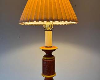 Vintage Table Lamp w/ Pleated Shade & Ceramic Decorative Base	