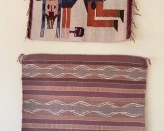 Pair of Handwoven Wool Tapestries, Central American Designs	