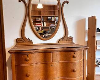 Antique American Birdseye Maple Vanity Dresser w/ Mirror	