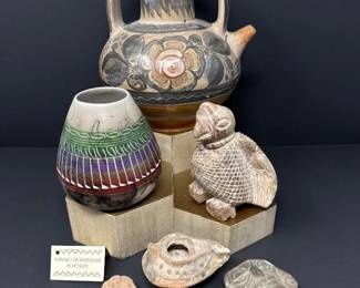 Collection of South American Artifacts & Navajo Pottery- Signed	