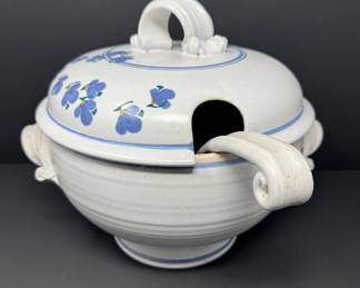 Soup Tureen w/ Lid & Ladle – Blue Floral Stoneware	