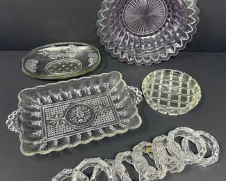 Vintage Glassware Lot – Possible Manganese Bowl + Others	