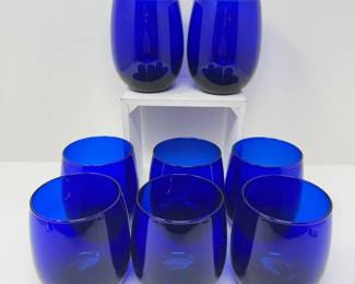 Set of 8 Vibrant Cobalt Blue Stemless Glasses	