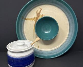 Pottery Chip & Dip Set – Signed Artisan Stoneware	