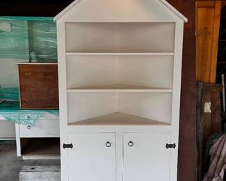 #1 White Wooden Corner Cabinet – House-Shaped Bookshelf w/ Storage	