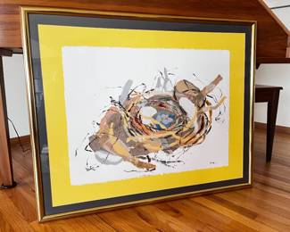 Large Original Artwork by P. Buck - Abstract Nest - Signed & Framed	