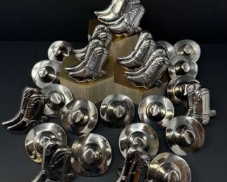 25-Piece Western Napkin Ring Set – Silver-Toned Boots & Cowboy Hats	