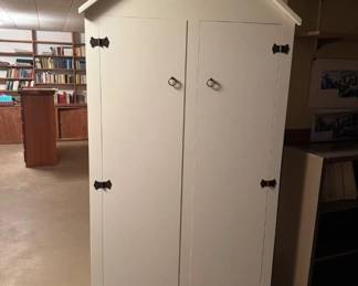 #2 White Wooden House-Shaped Corner Cabinet – Double Door Storage	