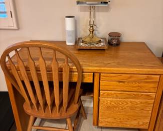 Three (3) drawer wooden desk with chair 