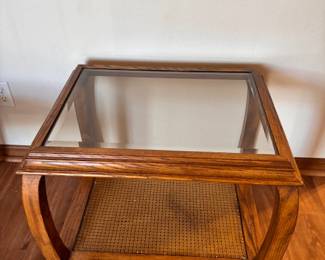 Side coffee glass topped oak table 