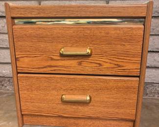 Two (2) drawer oak nightstand 