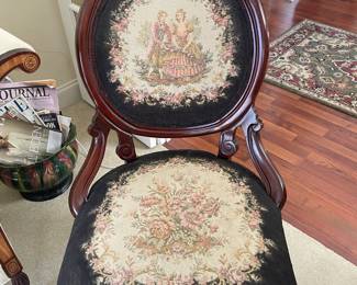 Antique Walnut Balloon-Back Needlepoint ArmChair