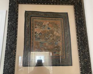 Vintage Embroidered Chinese Dragon Silk Tapestry Textile Framed Art