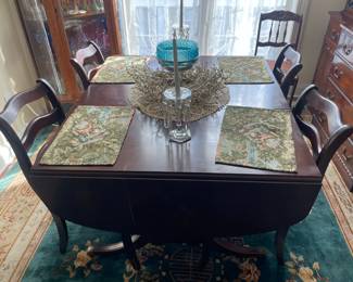 Antique Table & Chairs (6) w/ Pads and Extra Leaf