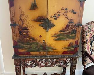 20th Century Antique Chinoiserie Carved Liquor Cabinet